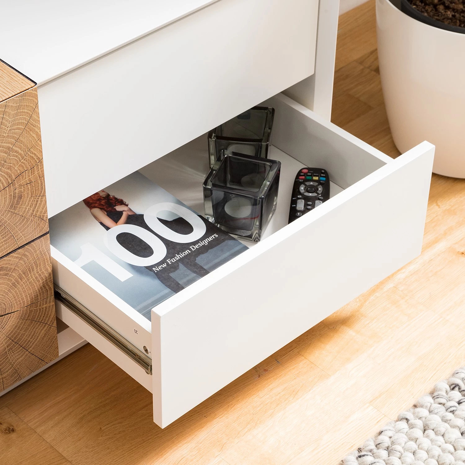 Loftscape Meuble TV Crecora - Blanc / Imitation chêne à grain fin 20 Loftscape Meuble TV Crecora - Blanc / Imitation chêne à grain fin – Image 18