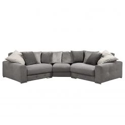 Maison Belfort Canapé d’angle Tahko - Microfibre / Tissu / Velours - Gris / Gris clair