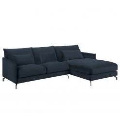 Fredriks Canapé d’angle Paimio - Velours - Bleu foncé - Méridienne courte à droite (vue de face)