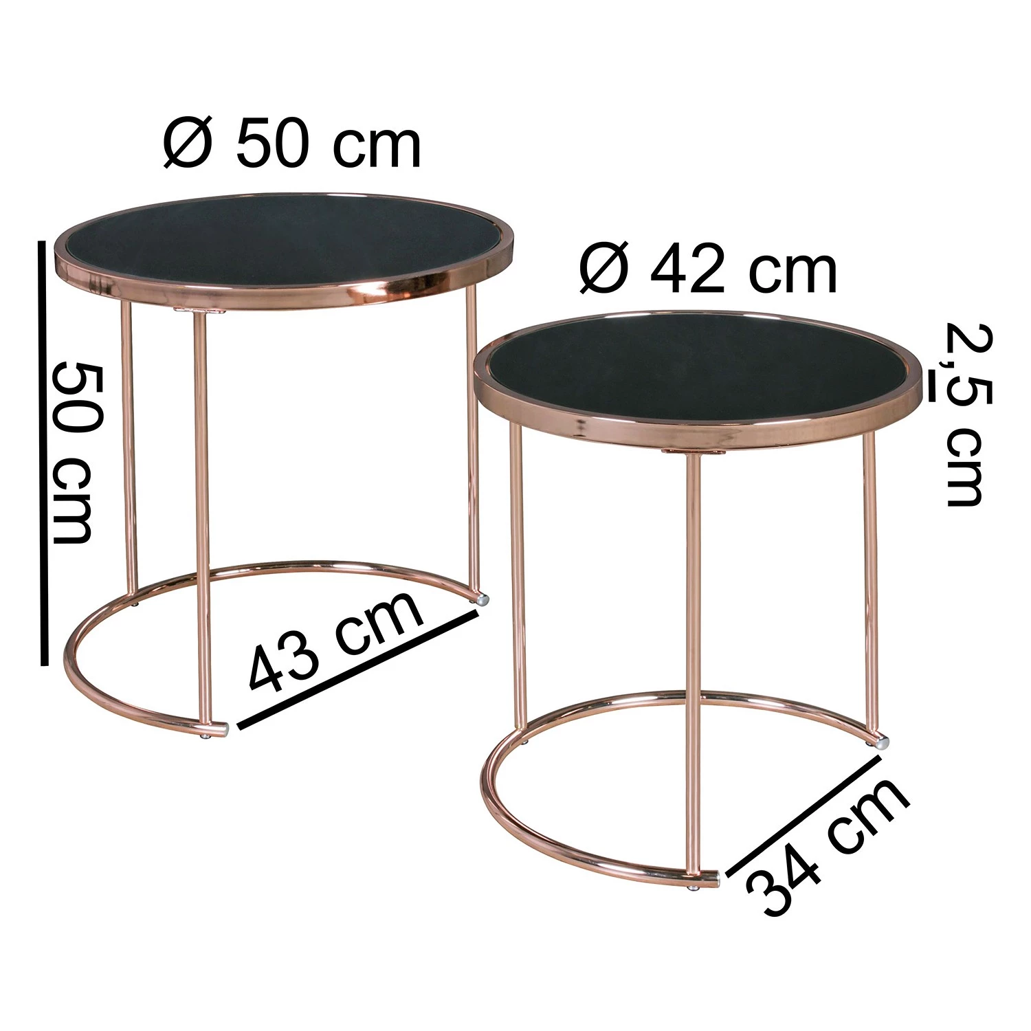 Jack & Alice Tables gigognes Cassapolis (lot de 2) - Verre / Métal - Noir / Cuivre 8 Jack & Alice Tables gigognes Cassapolis (lot de 2) - Verre / Métal - Noir / Cuivre – Image 6