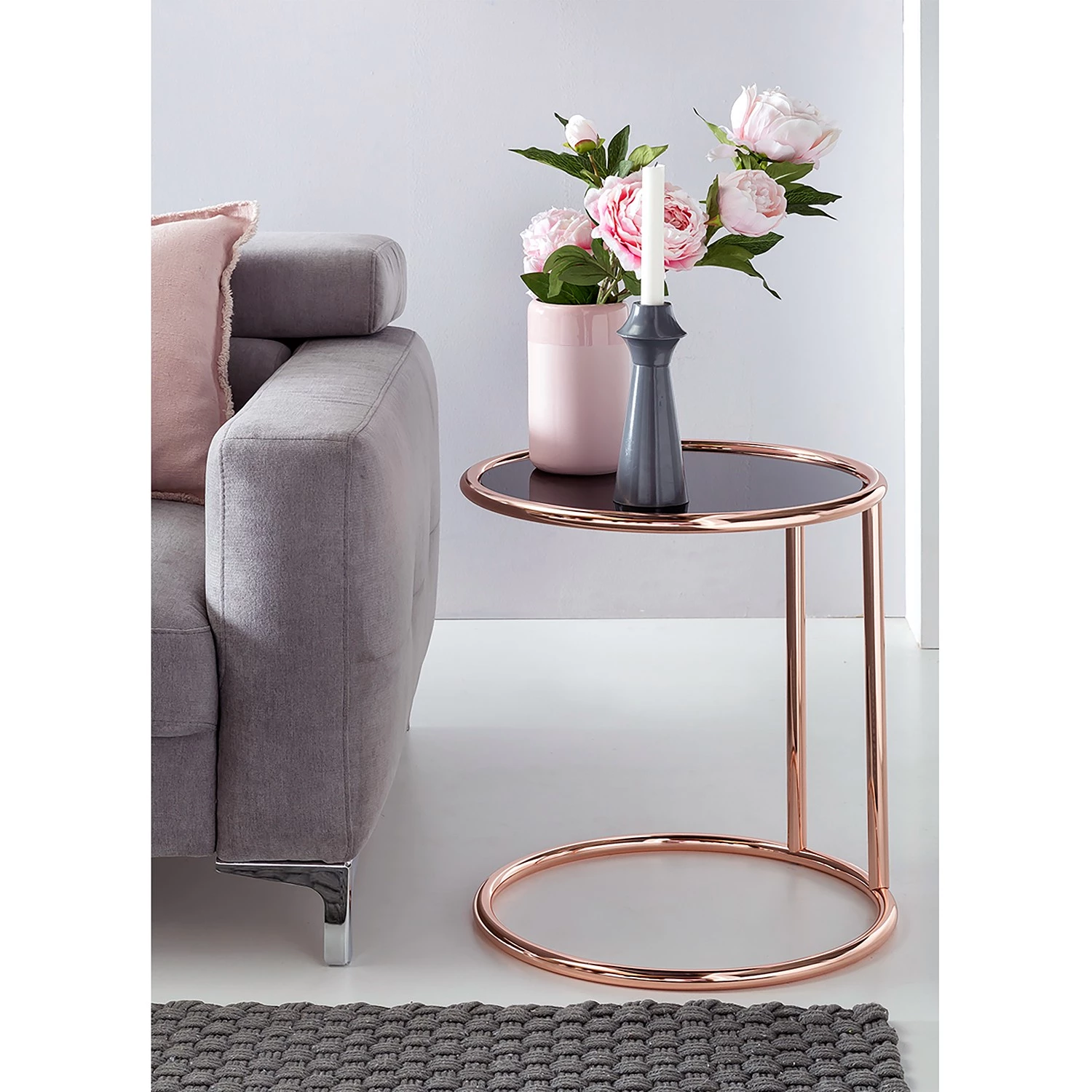 Jack & Alice Bout de canapé Evart - Verre / Métal - Noir / Cuivre 4 Jack & Alice Bout de canapé Evart - Verre / Métal - Noir / Cuivre – Image 2