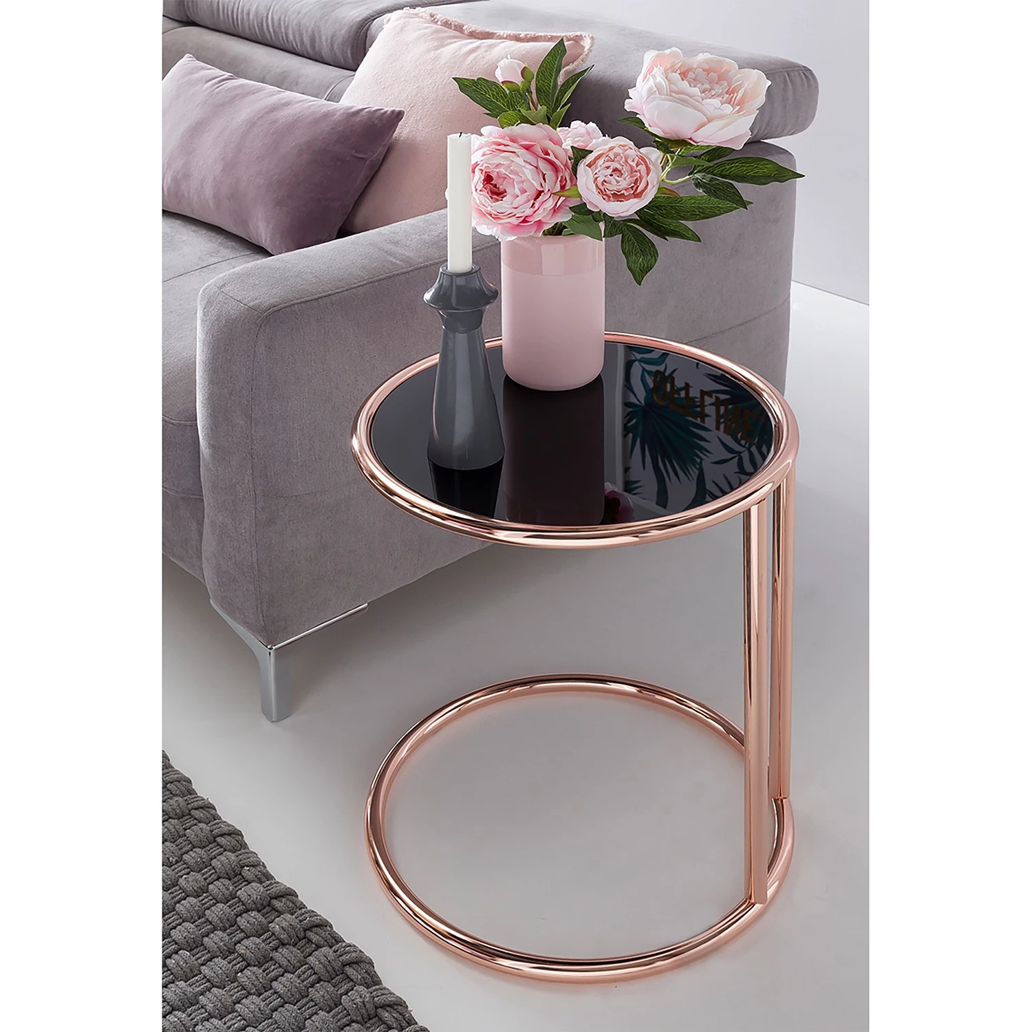 Jack & Alice Bout de canapé Evart - Verre / Métal - Noir / Cuivre 5 Jack & Alice Bout de canapé Evart - Verre / Métal - Noir / Cuivre – Image 3