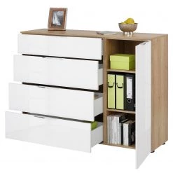 Maja Möbel Commode Trend V - Verre - Blanc / Imitation chêne Sonoma -Meubles de salon Soldes 1000197467 191129 08041900004 DETAILS P000000001000197467