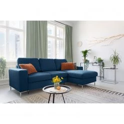 Fredriks Canapé d'angle Fiesta I - Tissu structuré - Bleu jean - Méridienne courte à droite (vue de face) - Avec fonction couchage -Meubles de salon Soldes 1000198227 201210 09573900002 MOOD DETAILS P000000001000198227 mood