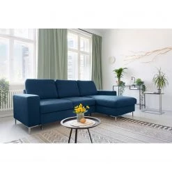 Fredriks Canapé d'angle Fiesta I - Tissu structuré - Bleu jean - Méridienne courte à droite (vue de face) - Avec fonction couchage -Meubles de salon Soldes 1000198227 201210 09574100003 MOOD DETAILS P000000001000198227 mood
