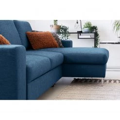 Fredriks Canapé d'angle Fiesta I - Tissu structuré - Bleu jean - Méridienne courte à droite (vue de face) - Avec fonction couchage -Meubles de salon Soldes 1000198227 201210 09575000007 DETAILS P000000001000198227