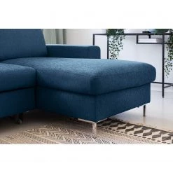 Fredriks Canapé d'angle Fiesta I - Tissu structuré - Bleu jean - Méridienne courte à droite (vue de face) - Avec fonction couchage -Meubles de salon Soldes 1000198227 201210 09575200008 DETAILS P000000001000198227