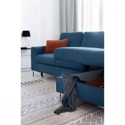 Fredriks Canapé d'angle Fiesta I - Tissu structuré - Bleu jean - Méridienne courte à droite (vue de face) - Avec fonction couchage -Meubles de salon Soldes 1000198227 201210 09575300009 DETAILS P000000001000198227