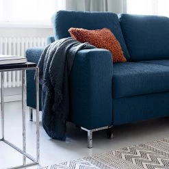 Fredriks Canapé d'angle Fiesta I - Tissu structuré - Bleu jean - Méridienne courte à droite (vue de face) - Avec fonction couchage -Meubles de salon Soldes 1000198227 201210 09575500010 DETAILS P000000001000198227