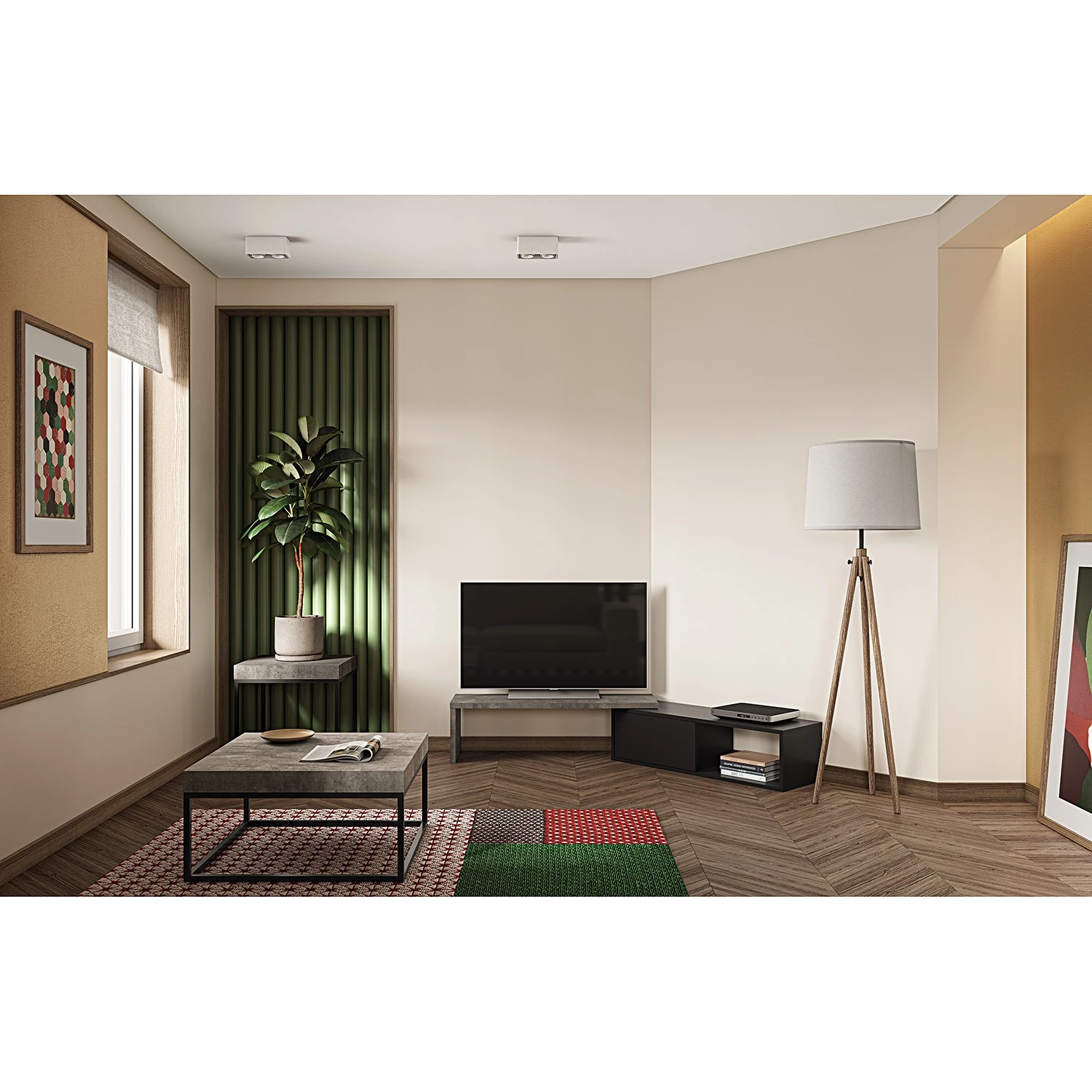 Temahome Meuble TV Detroit III - Imitation béton / Noir 4 Temahome Meuble TV Detroit III - Imitation béton / Noir – Image 2