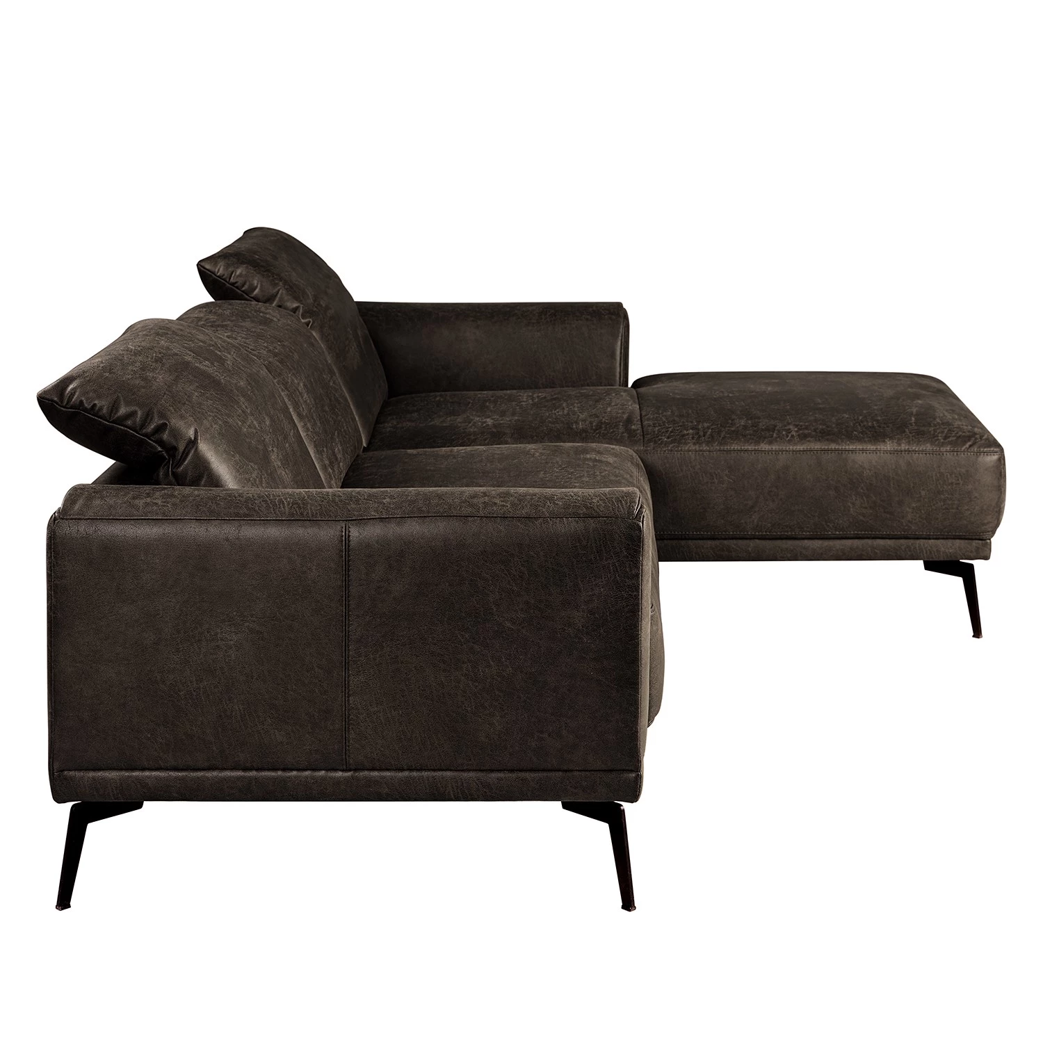 Fredriks Canapé d‘angle Basin II - Imitation cuir - Marron foncé - Méridienne courte à droite (vue de face) 6 Fredriks Canapé d‘angle Basin II - Imitation cuir - Marron foncé - Méridienne courte à droite (vue de face) – Image 4