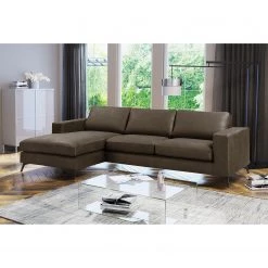 Fredriks Canapé d‘angle Denny I - Microfibre - Marron foncé - Méridienne courte à gauche (vue de face) -Meubles de salon Soldes 1000199995 201029 14242900018 MOOD DETAILS P000000001000199995 mood