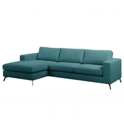 Fredriks Canapé d‘angle Denny II - Tissu - Bleu pétrole - Méridienne courte à gauche (vue de face)