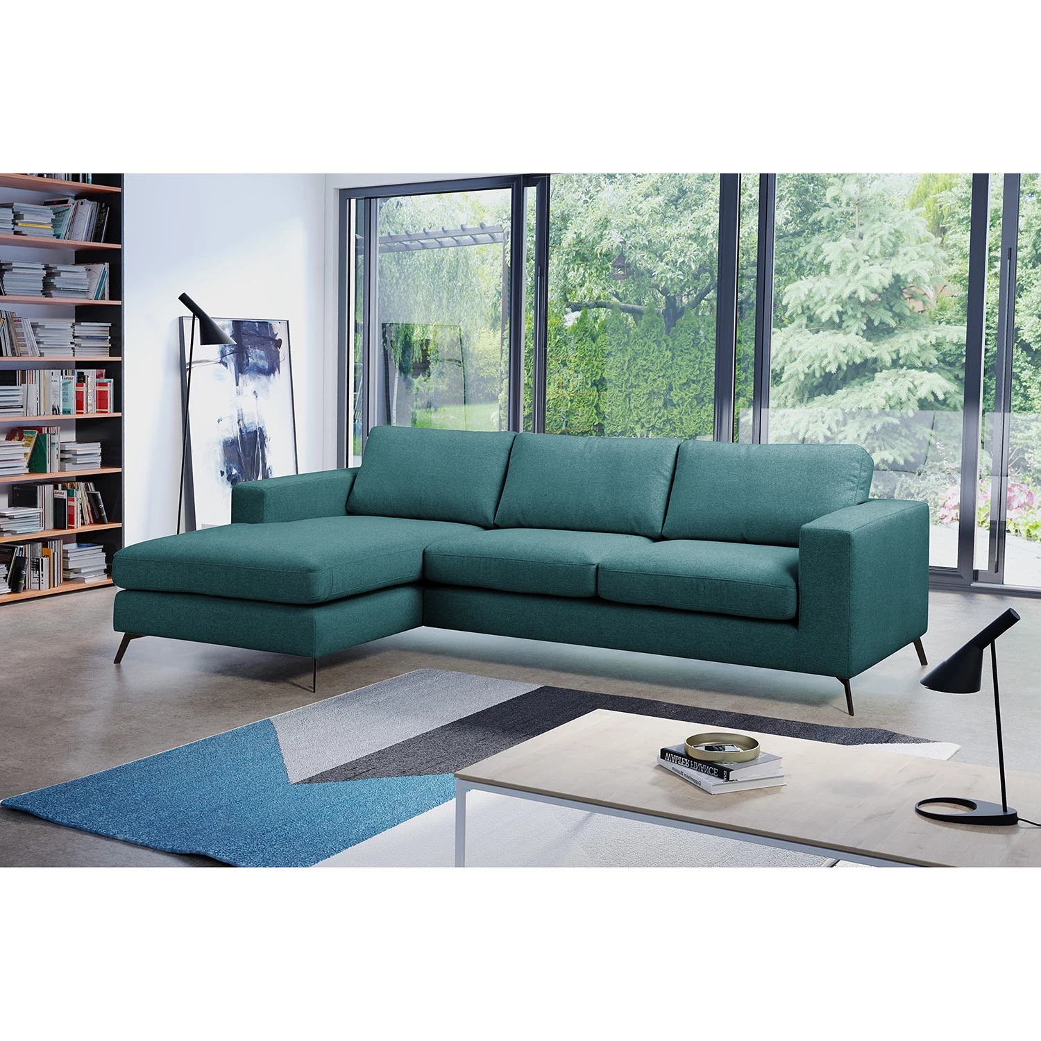 Fredriks Canapé d‘angle Denny II - Tissu - Bleu pétrole - Méridienne courte à gauche (vue de face) 4 Fredriks Canapé d‘angle Denny II - Tissu - Bleu pétrole - Méridienne courte à gauche (vue de face) – Image 2