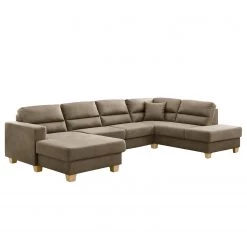 Ars Natura Canapé panoramique Korfi - Microfibre - Limon - Méridienne longue à droite (vue de face) - Avec appui-tête