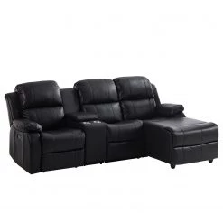 Modoform Canapé d’angle Mendis - Imitation cuir - Noir - Méridienne longue à droite (vue de face)