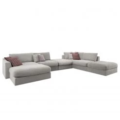 Fredriks Canapé panoramique Dixwell III - Tissage à plat - Gris platine - Méridienne longue à gauche (vue de face)