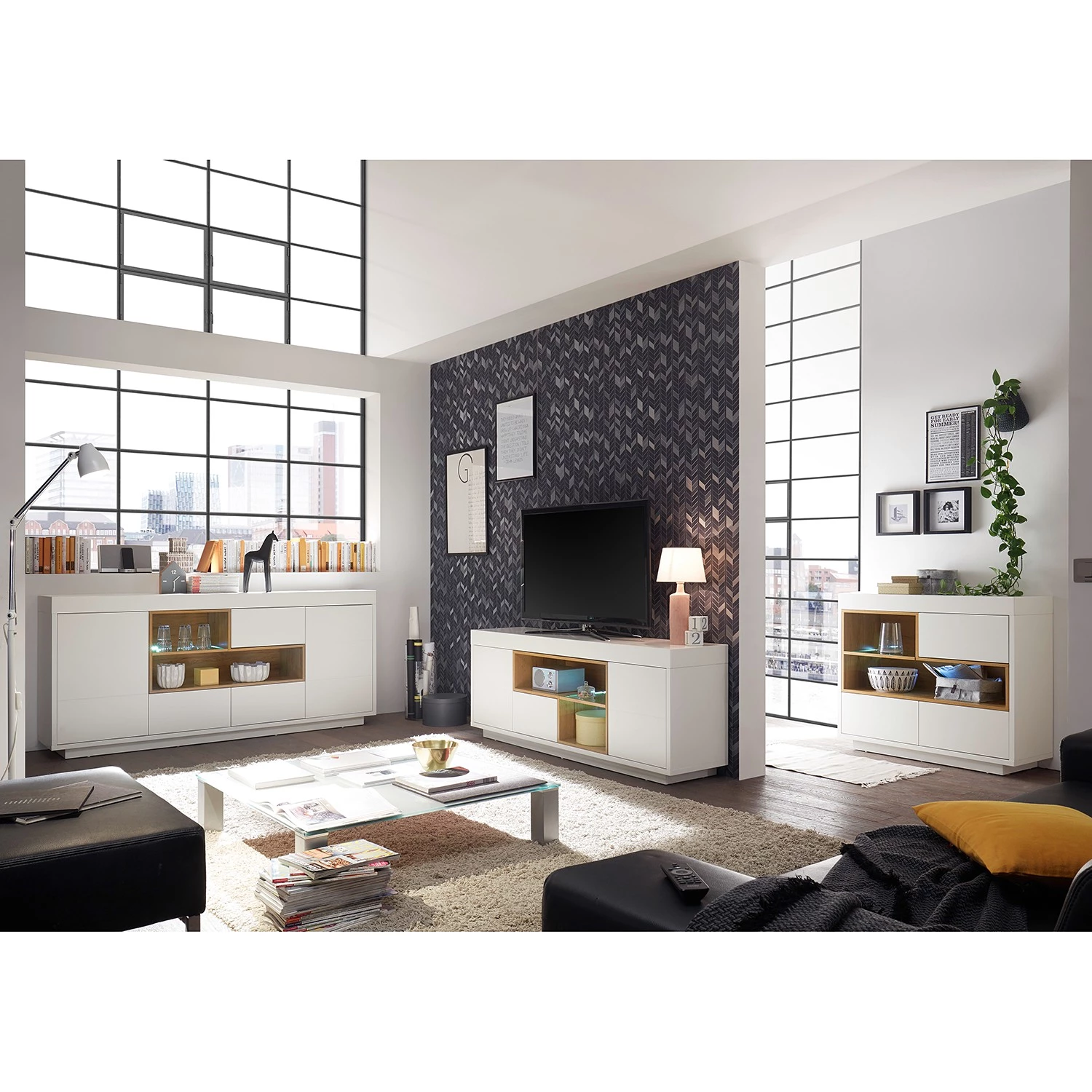 Loftscape Meuble TV Kuusaa - Blanc / Imitation chêne - Largeur : 168 cm 4 Loftscape Meuble TV Kuusaa - Blanc / Imitation chêne - Largeur : 168 cm – Image 2