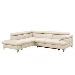 Fredriks Canapé d’angle Coto I - Cuir véritable - Blanc - Méridienne longue à gauche (vue de face) - Fonction couchage - Coffre de lit