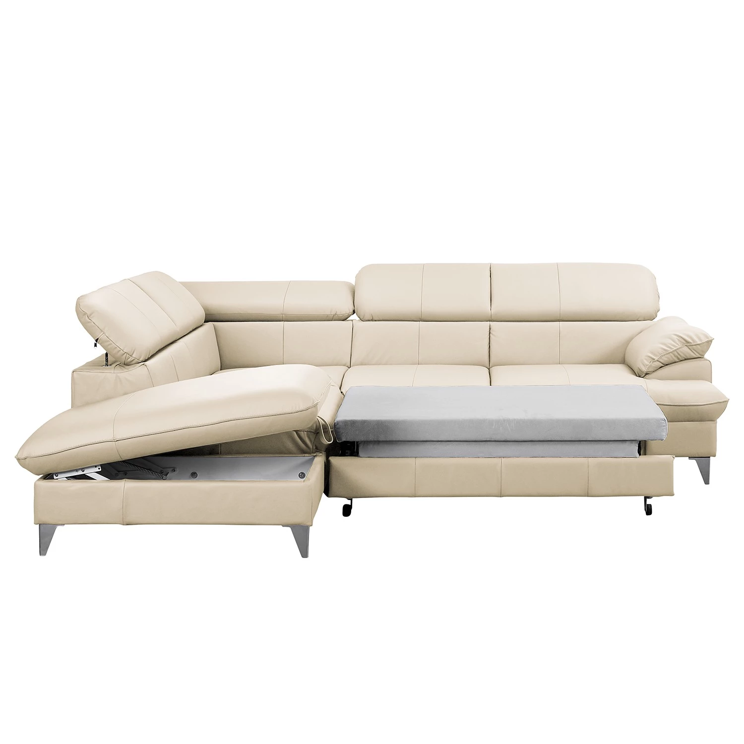 Fredriks Canapé d’angle Coto I - Cuir véritable - Blanc - Méridienne longue à gauche (vue de face) - Fonction couchage - Coffre de lit 8 Fredriks Canapé d’angle Coto I - Cuir véritable - Blanc - Méridienne longue à gauche (vue de face) - Fonction couchage - Coffre de lit – Image 6