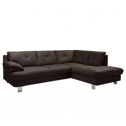 Fredriks Canapé d’angle NoDa - Cuir véritable - Marron foncé - Méridienne longue à droite (vue de face) - Sans fonction
