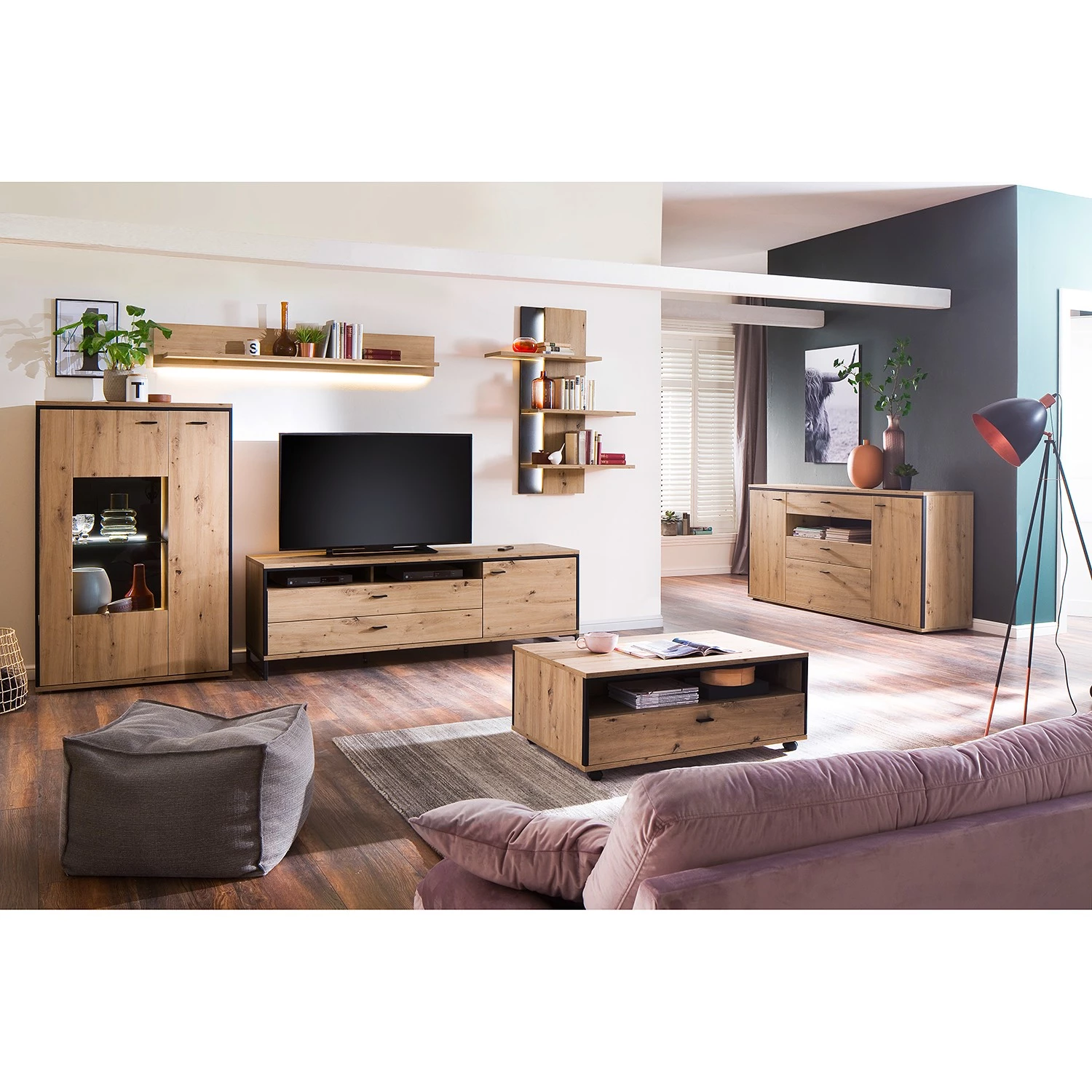 Loftscape Buffet haut Buena - Imitation planches de chêne / Anthracite 5 Loftscape Buffet haut Buena - Imitation planches de chêne / Anthracite – Image 3