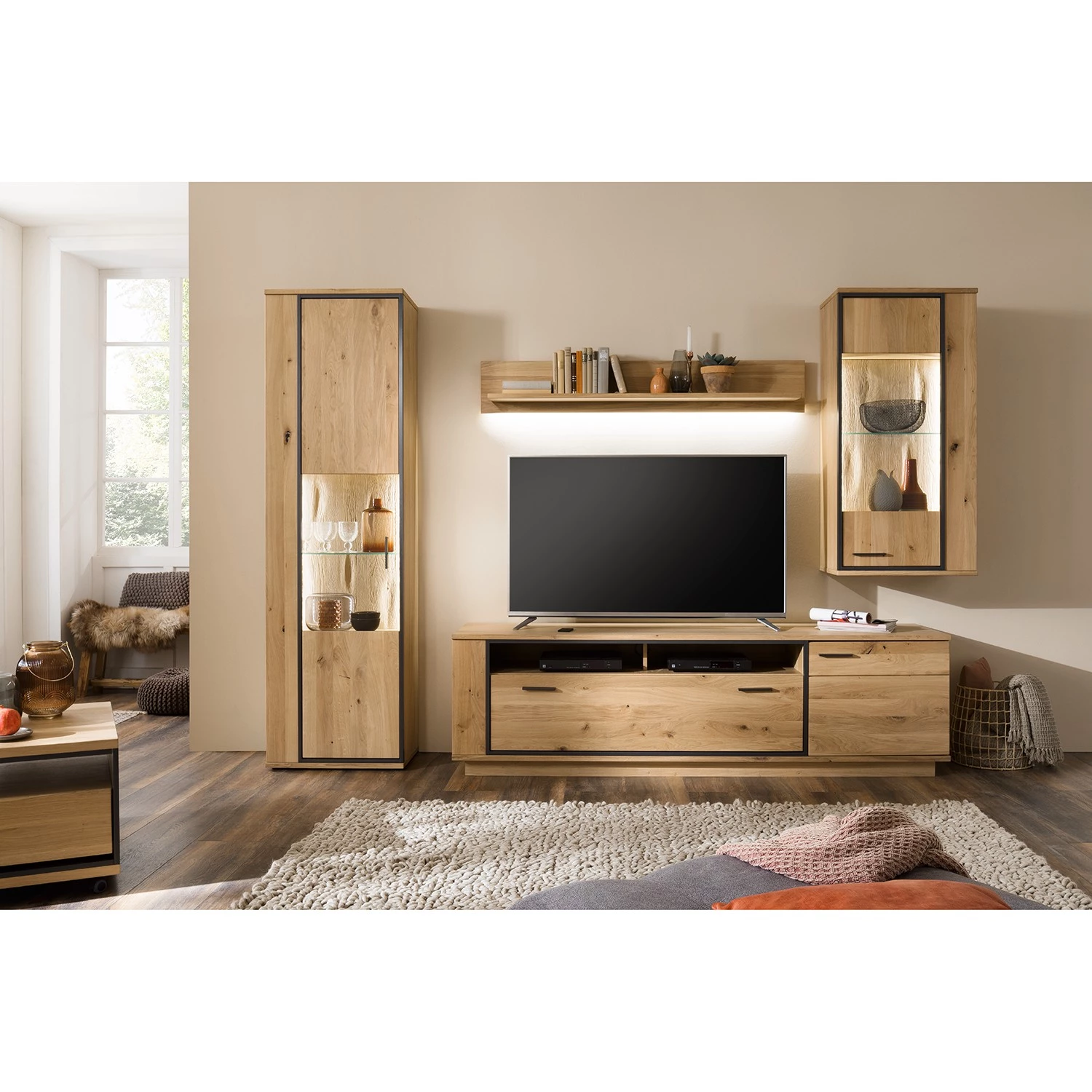 Naturoo Vitrine murale Doora - Partiellement en chêne à nœuds massif - Chêne à nœuds Bianco / Graphite 4 Naturoo Vitrine murale Doora - Partiellement en chêne à nœuds massif - Chêne à nœuds Bianco / Graphite – Image 2