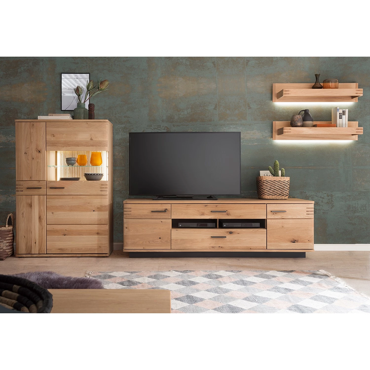 Loftscape Ensemble meubles TV Salvo III (4 élém.) - Partiellement en chêne massif - Planches de chêne Bianco / Gris 3 Loftscape Ensemble meubles TV Salvo III (4 élém.) - Partiellement en chêne massif - Planches de chêne Bianco / Gris