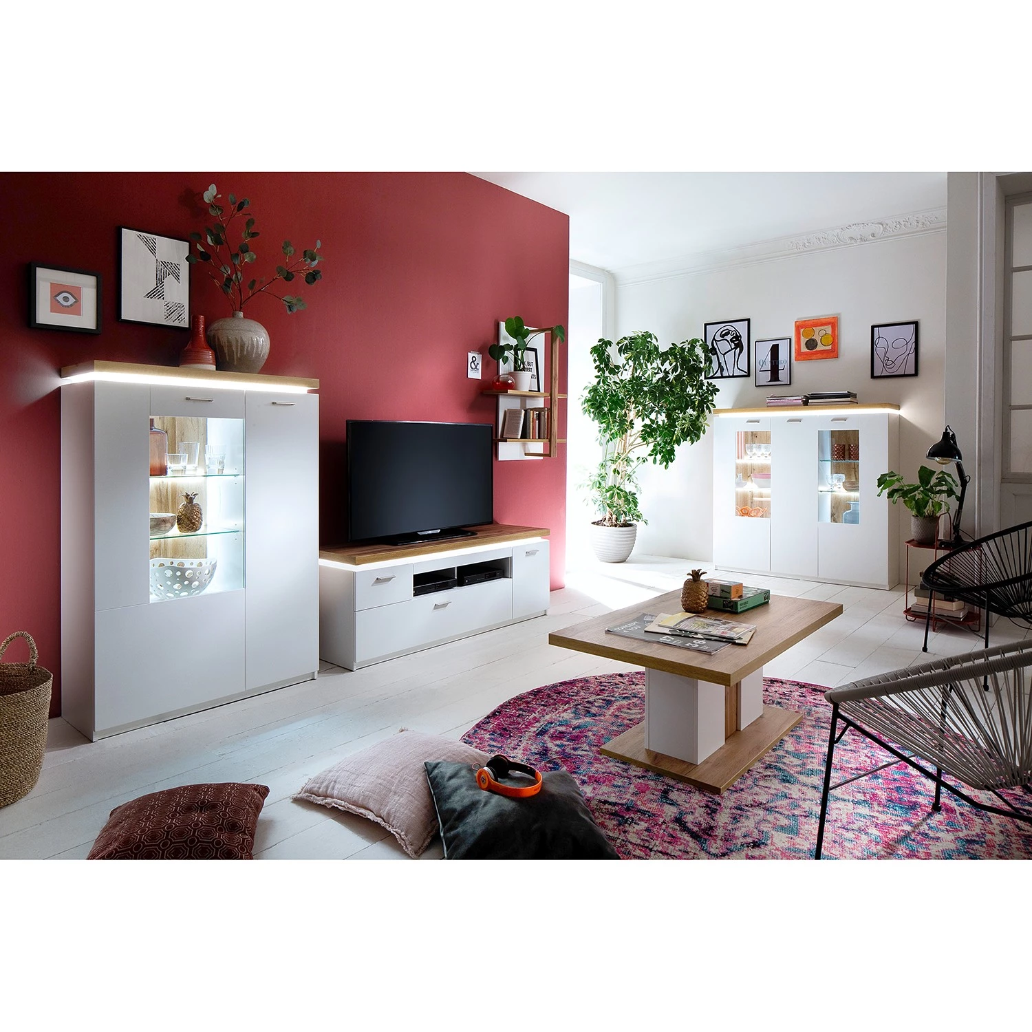 Loftscape Buffet haut Mundai - Avec éclairage - Blanc / Imitation chêne de Wotan 5 Loftscape Buffet haut Mundai - Avec éclairage - Blanc / Imitation chêne de Wotan – Image 3