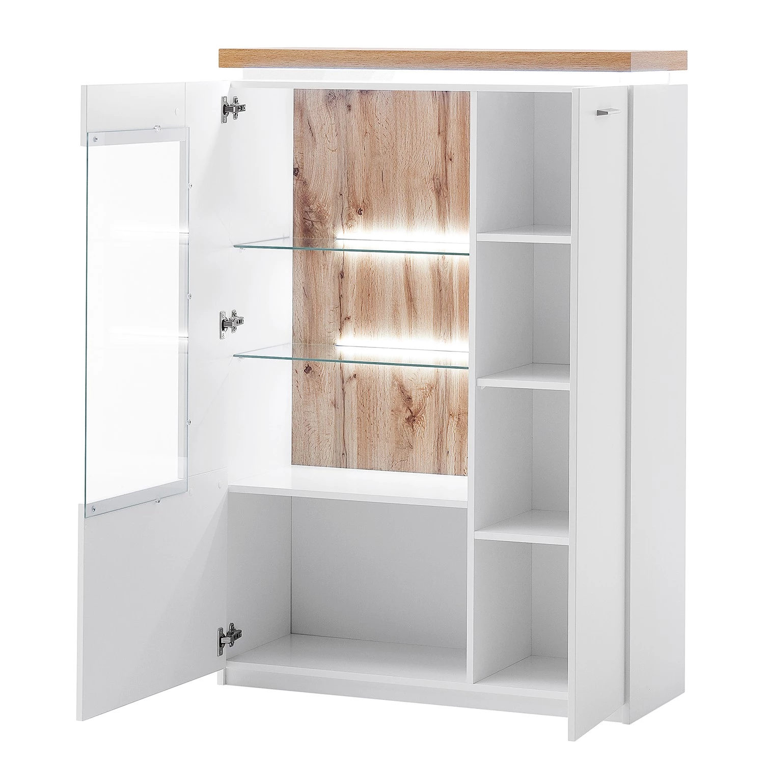 Loftscape Buffet haut Mundai - Avec éclairage - Blanc / Imitation chêne de Wotan 4 Loftscape Buffet haut Mundai - Avec éclairage - Blanc / Imitation chêne de Wotan – Image 2