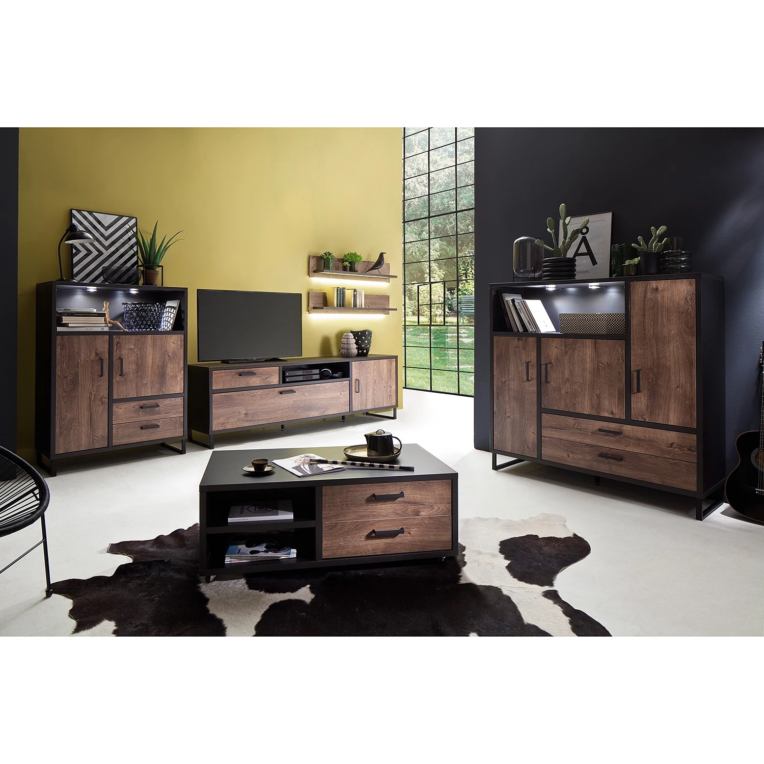 Red Living Buffet haut Hixson - Imitation chêne de tonneau / Noir 5 Red Living Buffet haut Hixson - Imitation chêne de tonneau / Noir – Image 3