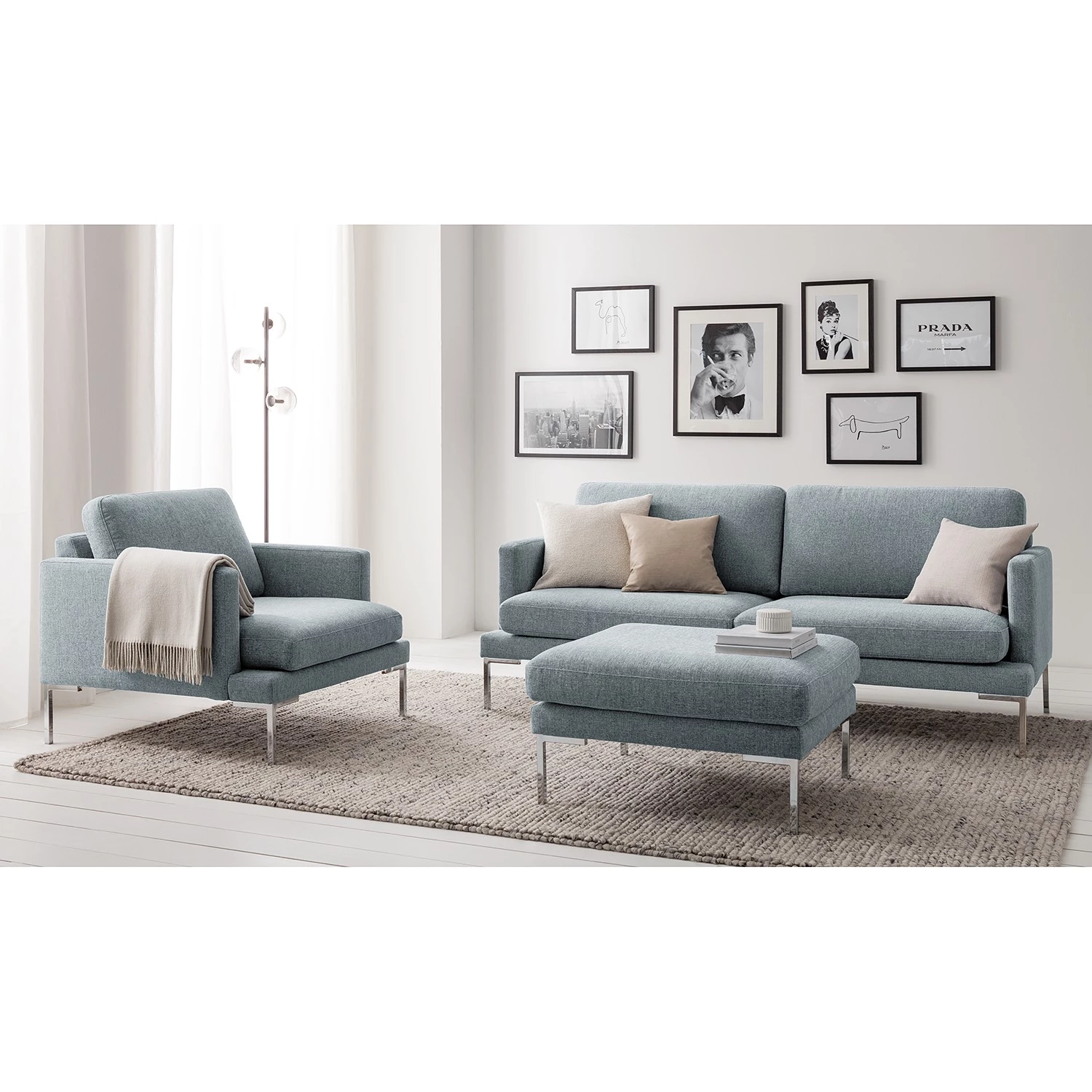 Fredriks Canapé Bellaire(2-3 places) - Tissu mélangé - Bleu pastel - Argenté 4 Fredriks Canapé Bellaire(2-3 places) - Tissu mélangé - Bleu pastel - Argenté – Image 2