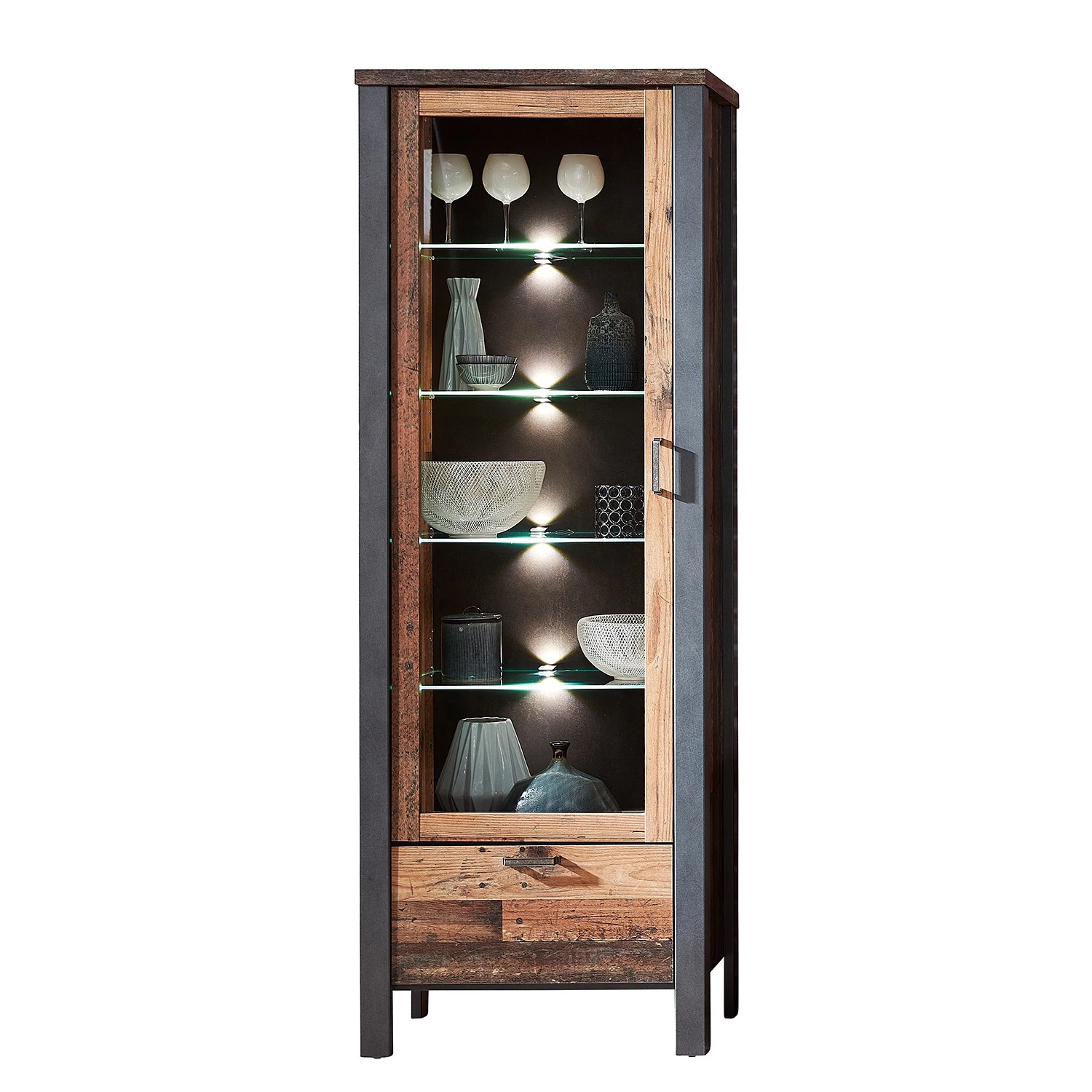 Red Living Vitrine Blackpool II - Avec éclairage - Imitation bois recyclé / Gris 3 Red Living Vitrine Blackpool II - Avec éclairage - Imitation bois recyclé / Gris