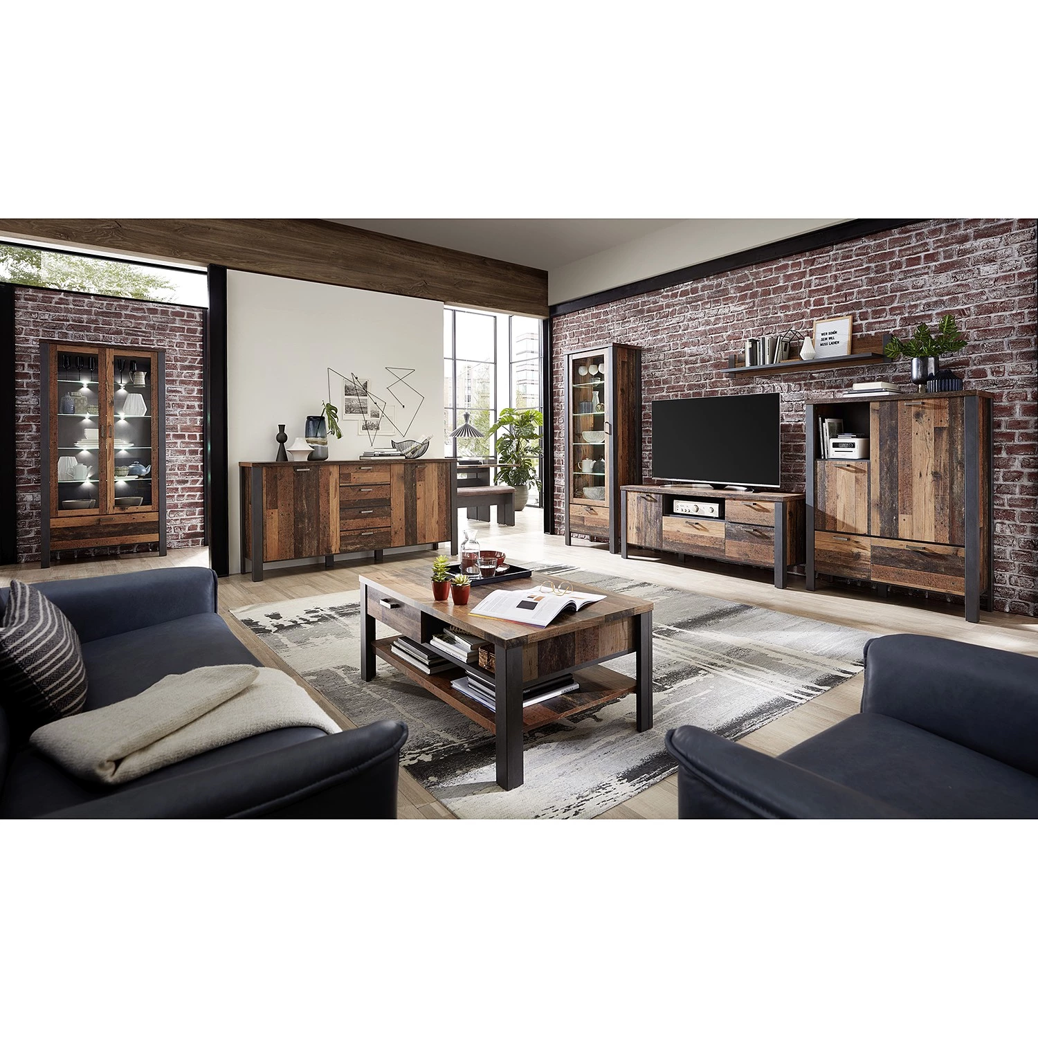 Red Living Vitrine Blackpool II - Avec éclairage - Imitation bois recyclé / Gris 6 Red Living Vitrine Blackpool II - Avec éclairage - Imitation bois recyclé / Gris – Image 4