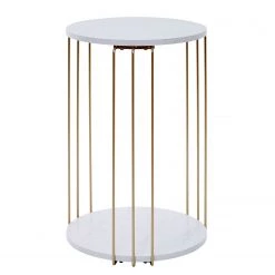 Jahnke Bout de canapé String - Imitation marbre blanc / Doré -Meubles de salon Soldes 1000210726 200430 16475400009 DETAILS P000000001000210726