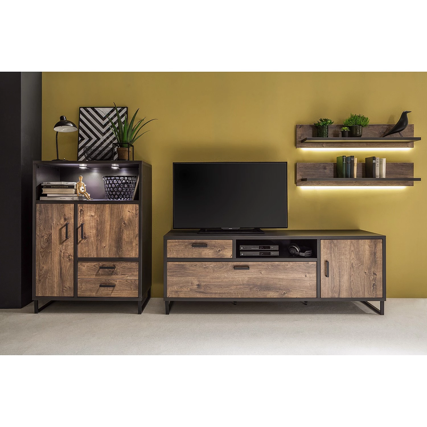 Red Living Ensemble meubles TV Hixson II (4 élém.) - Imitation chêne de tonneau / Noir 3 Red Living Ensemble meubles TV Hixson II (4 élém.) - Imitation chêne de tonneau / Noir