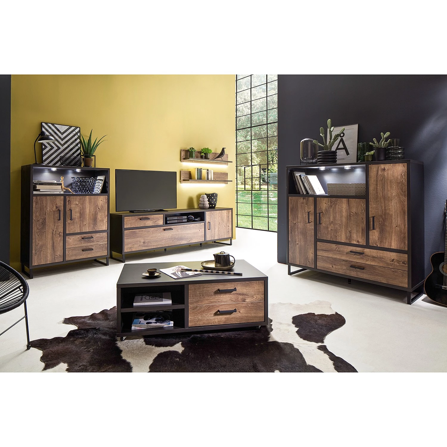 Red Living Ensemble meubles TV Hixson II (4 élém.) - Imitation chêne de tonneau / Noir 6 Red Living Ensemble meubles TV Hixson II (4 élém.) - Imitation chêne de tonneau / Noir – Image 4