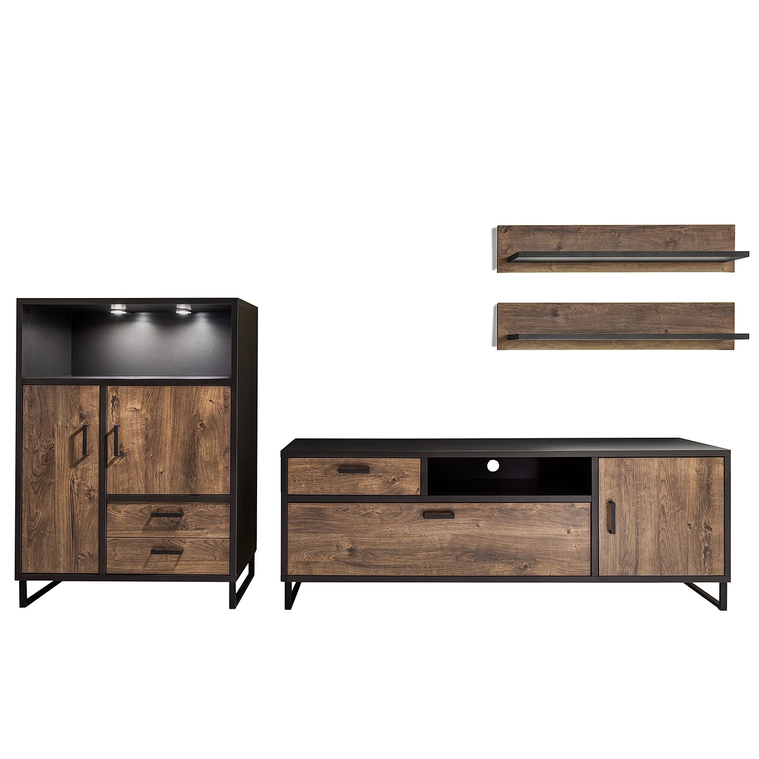 Red Living Ensemble meubles TV Hixson II (4 élém.) - Imitation chêne de tonneau / Noir 8 Red Living Ensemble meubles TV Hixson II (4 élém.) - Imitation chêne de tonneau / Noir – Image 6