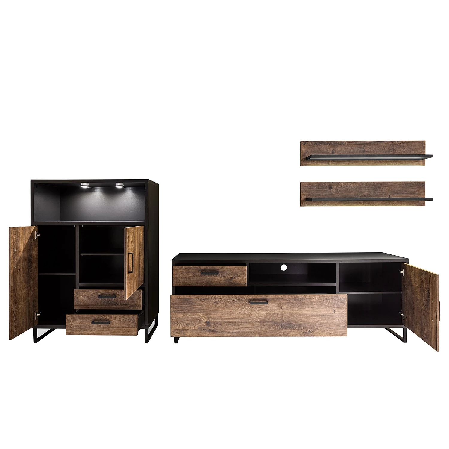 Red Living Ensemble meubles TV Hixson II (4 élém.) - Imitation chêne de tonneau / Noir 9 Red Living Ensemble meubles TV Hixson II (4 élém.) - Imitation chêne de tonneau / Noir – Image 7