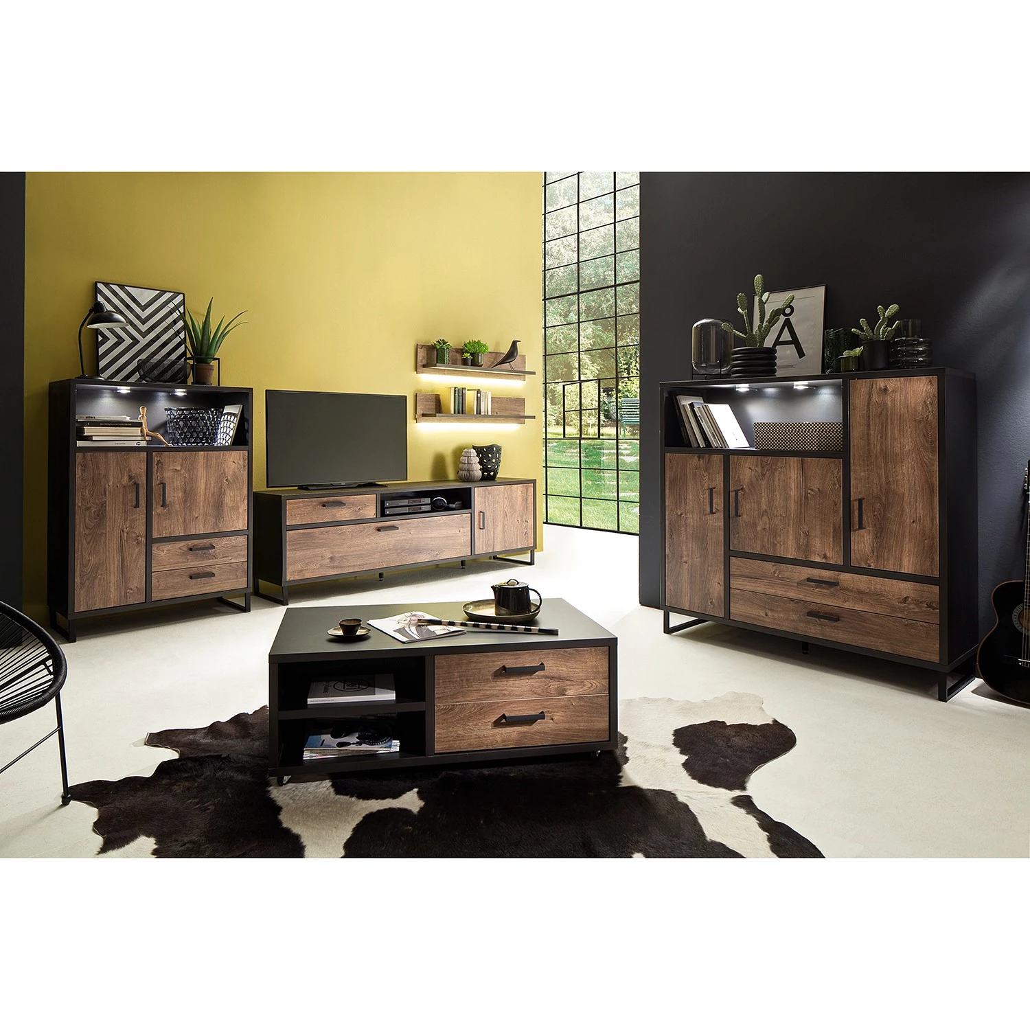 Red Living Ensemble meubles TV Hixson II (4 élém.) - Imitation chêne de tonneau / Noir 4 Red Living Ensemble meubles TV Hixson II (4 élém.) - Imitation chêne de tonneau / Noir – Image 2