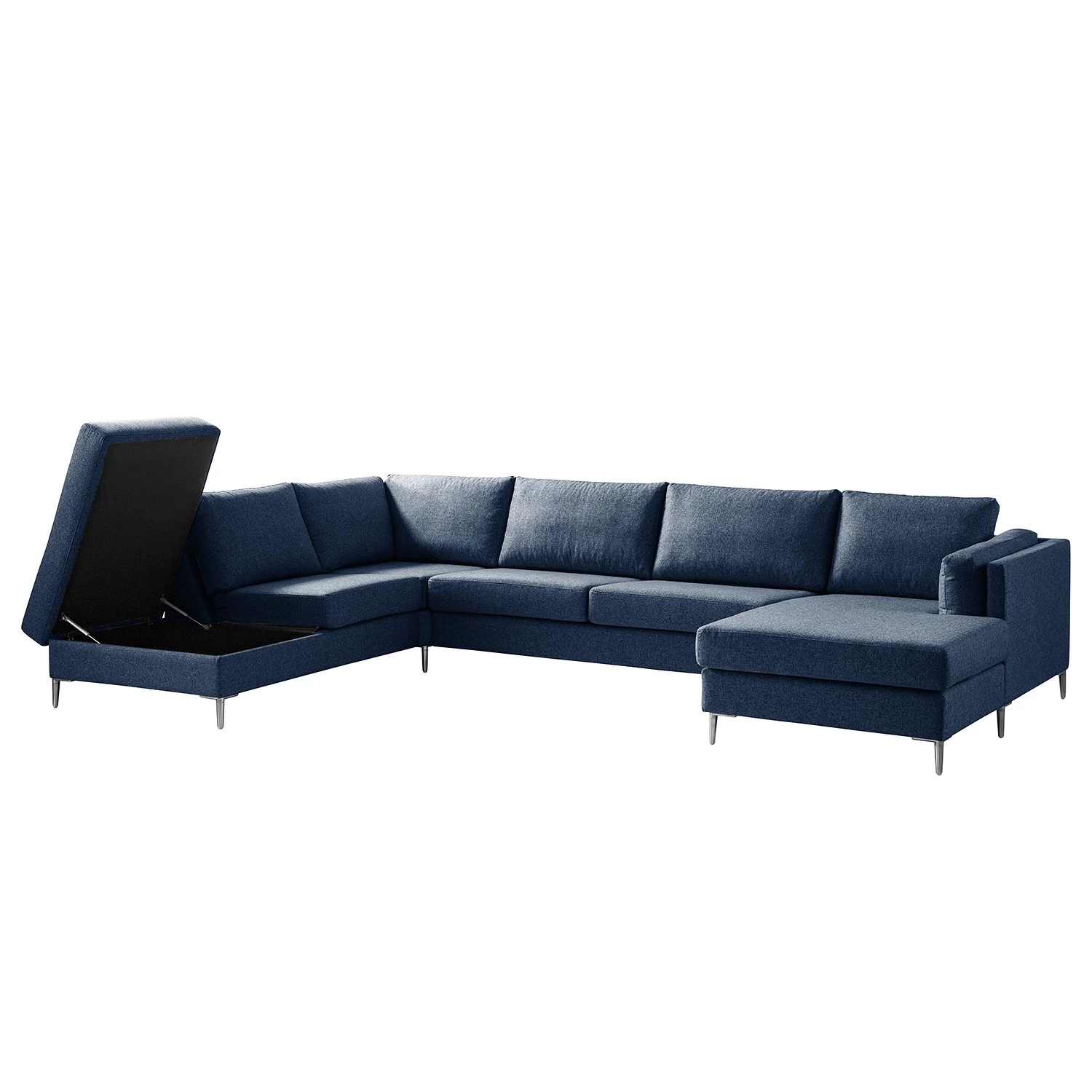 Studio Copenhagen Canapé panoramique COSO Classic+ - Tissu Inze: Bleu - Méridienne courte à droite / longue à gauche (vue de face) - Coffre de lit - Chrome brillant 7 Studio Copenhagen Canapé panoramique COSO Classic+ - Tissu Inze: Bleu - Méridienne courte à droite / longue à gauche (vue de face) - Coffre de lit - Chrome brillant – Image 5
