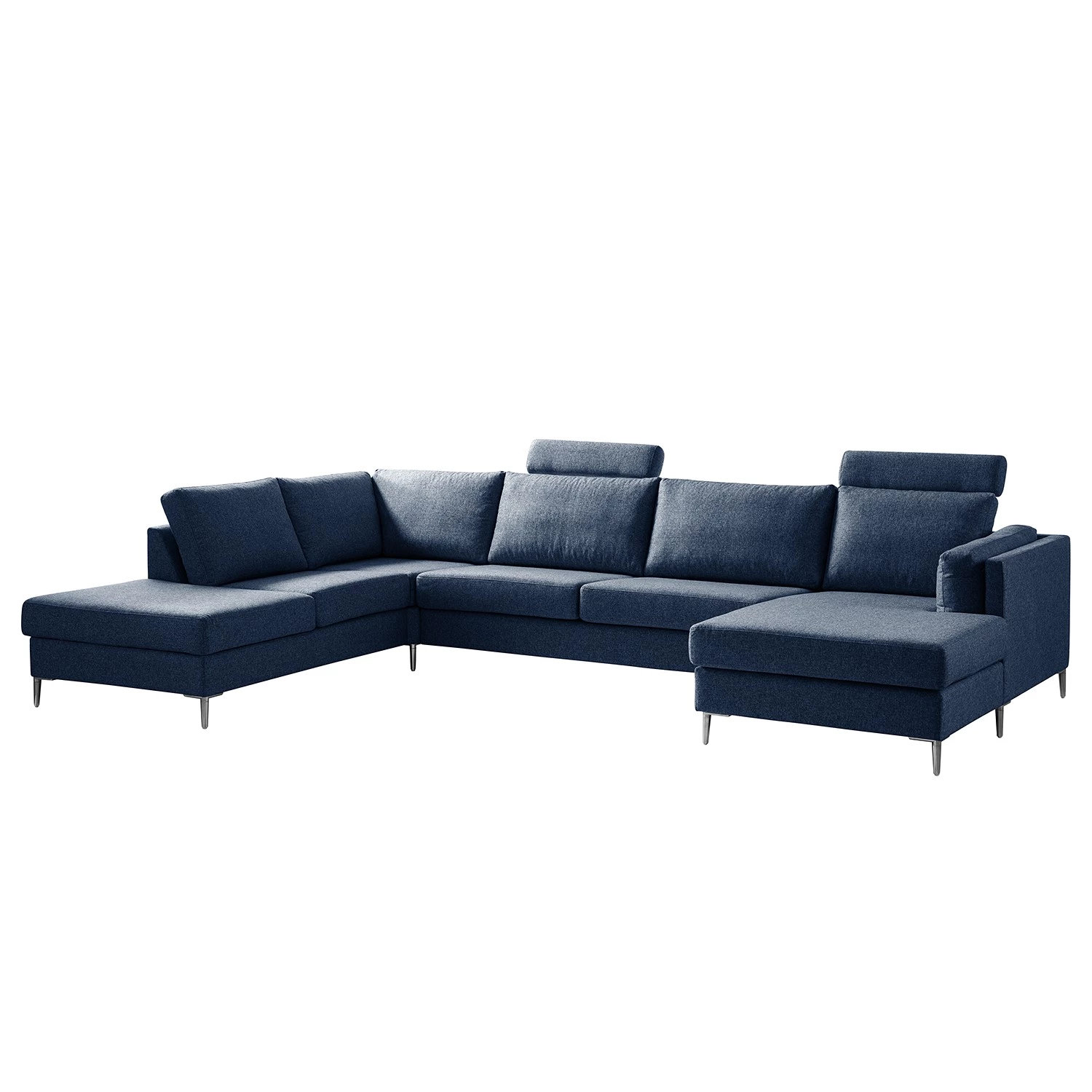 Studio Copenhagen Canapé panoramique COSO Classic+ - Tissu Inze: Bleu - Méridienne courte à droite / longue à gauche (vue de face) - Coffre de lit - Chrome brillant 11 Studio Copenhagen Canapé panoramique COSO Classic+ - Tissu Inze: Bleu - Méridienne courte à droite / longue à gauche (vue de face) - Coffre de lit - Chrome brillant – Image 9