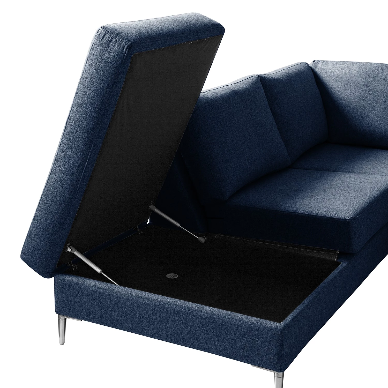Studio Copenhagen Canapé panoramique COSO Classic+ - Tissu Inze: Bleu - Méridienne courte à droite / longue à gauche (vue de face) - Coffre de lit - Chrome brillant 27 Studio Copenhagen Canapé panoramique COSO Classic+ - Tissu Inze: Bleu - Méridienne courte à droite / longue à gauche (vue de face) - Coffre de lit - Chrome brillant – Image 25