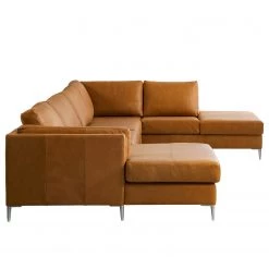 Studio Copenhagen Canapé panoramique COSO Classic+ - Cuir véritable Taru : Marron clair - Méridienne courte à gauche / longue à droite (vue de face) - Coffre de lit - Chrome brillant -Meubles de salon Soldes 1000212011 200811 17212200972 DETAILS P000000001000212011