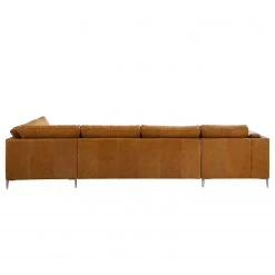 Studio Copenhagen Canapé panoramique COSO Classic+ - Cuir véritable Taru : Marron clair - Méridienne courte à gauche / longue à droite (vue de face) - Coffre de lit - Chrome brillant -Meubles de salon Soldes 1000212011 200811 17212200973 DETAILS P000000001000212011