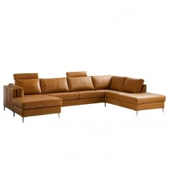 Studio Copenhagen Canapé panoramique COSO Classic+ - Cuir véritable Taru : Marron clair - Méridienne courte à gauche / longue à droite (vue de face) - Coffre de lit - Chrome brillant -Meubles de salon Soldes 1000212011 200811 17212300974 DETAILS P000000001000212011