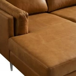 Studio Copenhagen Canapé panoramique COSO Classic+ - Cuir véritable Taru : Marron clair - Méridienne courte à gauche / longue à droite (vue de face) - Coffre de lit - Chrome brillant -Meubles de salon Soldes 1000212011 200811 17212600980 DETAILS P000000001000212011