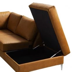 Studio Copenhagen Canapé panoramique COSO Classic+ - Cuir véritable Taru : Marron clair - Méridienne courte à gauche / longue à droite (vue de face) - Coffre de lit - Chrome brillant -Meubles de salon Soldes 1000212011 200811 17212800983 DETAILS P000000001000212011