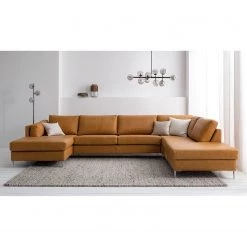 Studio Copenhagen Canapé panoramique COSO Classic+ - Cuir véritable Taru : Marron clair - Méridienne courte à gauche / longue à droite (vue de face) - Coffre de lit - Chrome brillant -Meubles de salon Soldes 1000212011 200923 09530000372 MOOD DETAILS P000000001000212011 mood