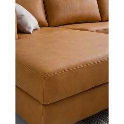 Studio Copenhagen Canapé panoramique COSO Classic+ - Cuir véritable Taru : Marron clair - Méridienne courte à gauche / longue à droite (vue de face) - Coffre de lit - Chrome brillant -Meubles de salon Soldes 1000212011 200923 09530000379 DETAILS P000000001000212011